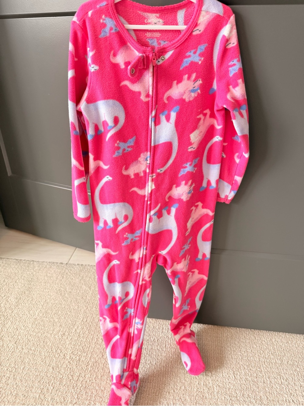 Carter's Hot Pink Fleece Footed Pajamas with Dinosaur Print